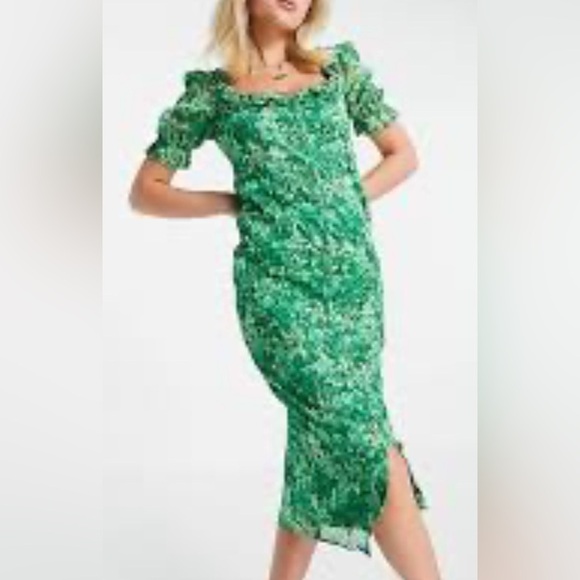 HOPE & IVY Women's Liberty Fabric Midi Tea Green Floral Dress Sz 12 US 8 NEW 865 - Picture 1 of 5